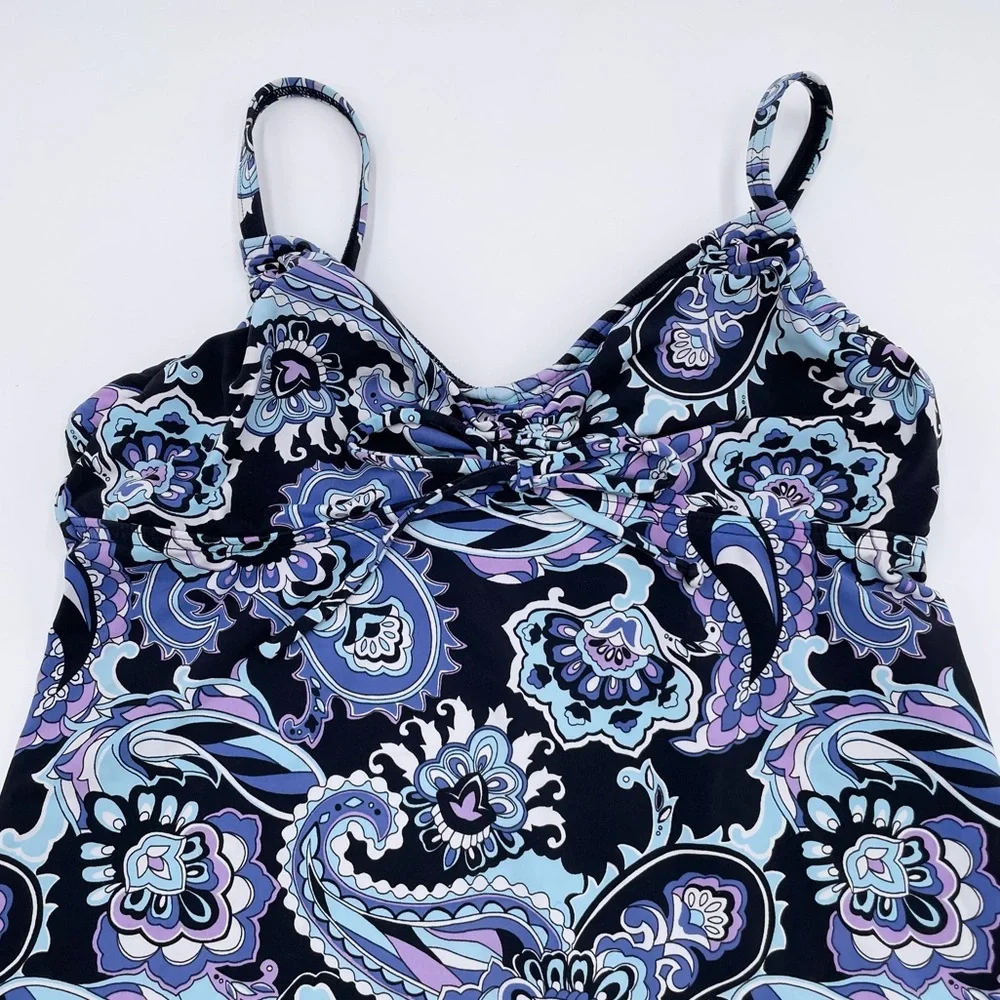 Lands' End Women's Tankini Top Size 4 Petite Blue Purple Paisley Print Underwire